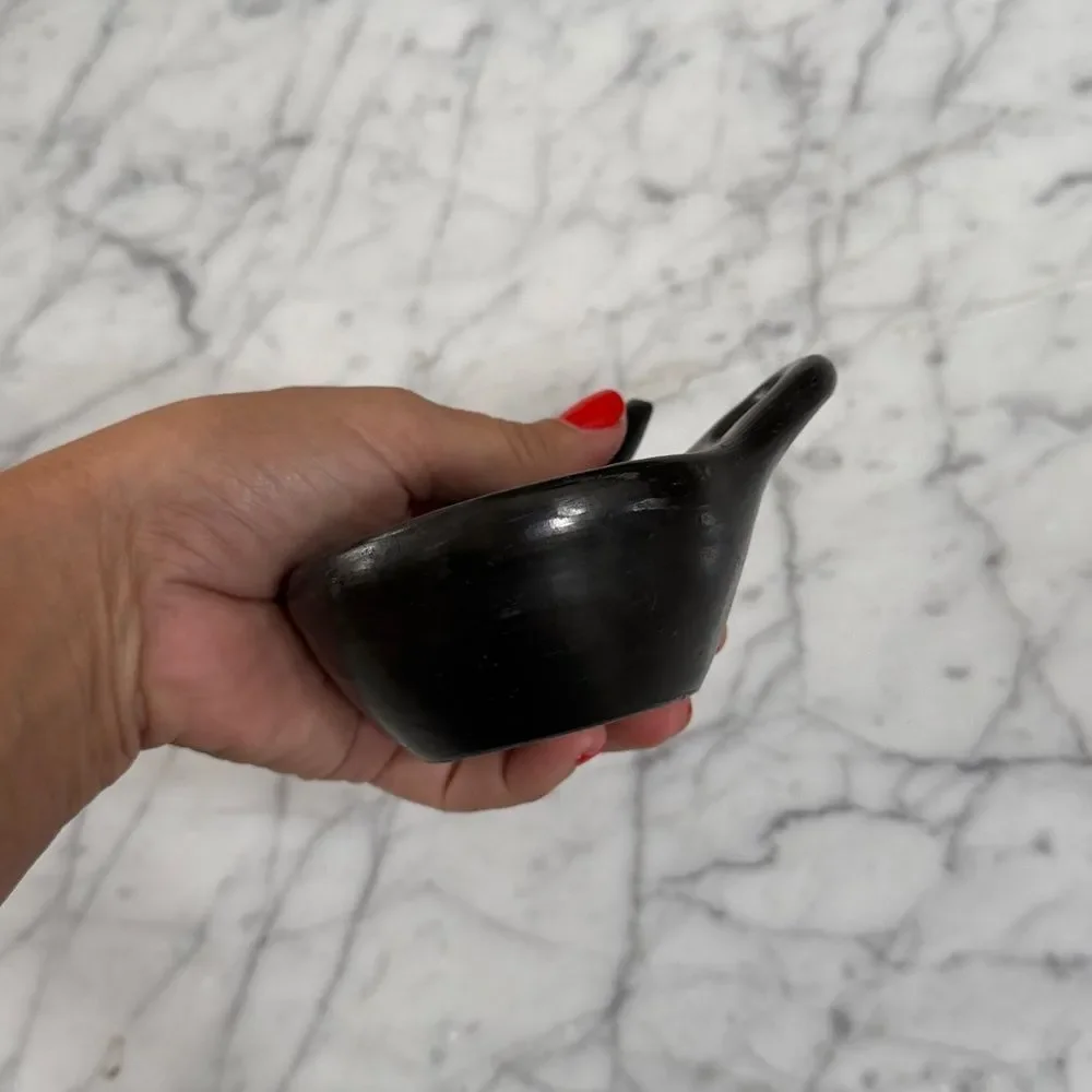 Spice Condiment Holder Black Clay Pot with Spoon